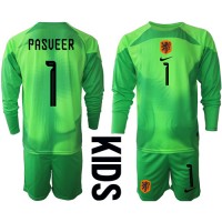 Holland Remko Pasveer #1 Målmand Hjemmebanesæt Børn VM 2022 Langærmet (+ Korte bukser)